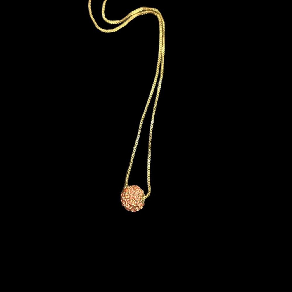 Gold Chain Hot Pink Diamond Embedded Ball Necklace